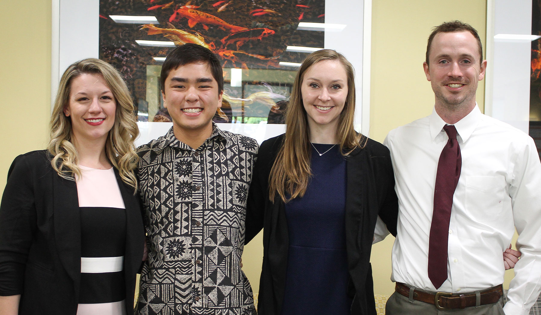 MPH Capstone presenters spring 2019 MPH graduating students Shelby Borowski, Travis Oishi, Kayla Septer, and Dylan Allanson